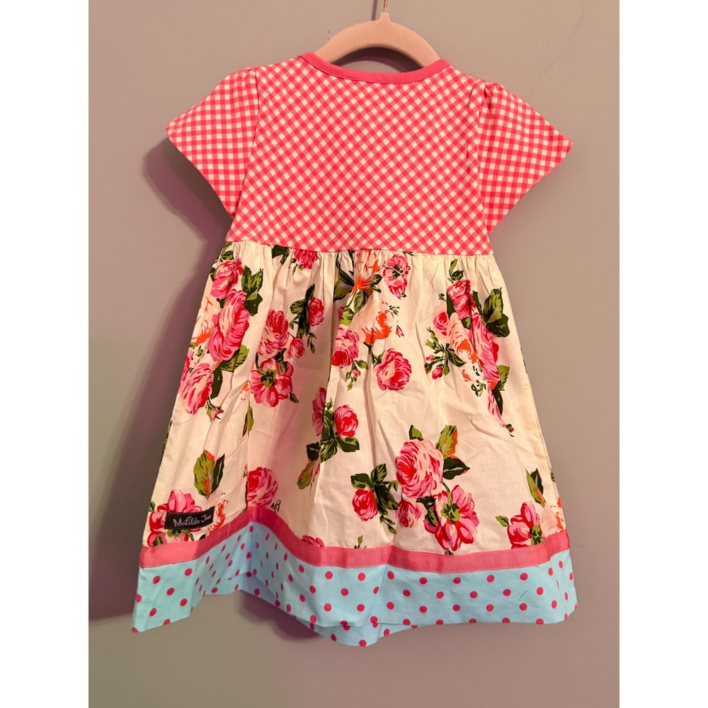 Matilda Jane Girls Pink Gingham Floral Ruffle Dress Size 12-18 Months - Picture 3 of 4